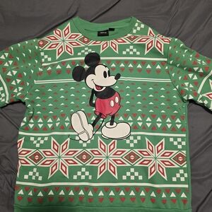 Disney Festive Green Mickey Mouse Crewneck Sweater